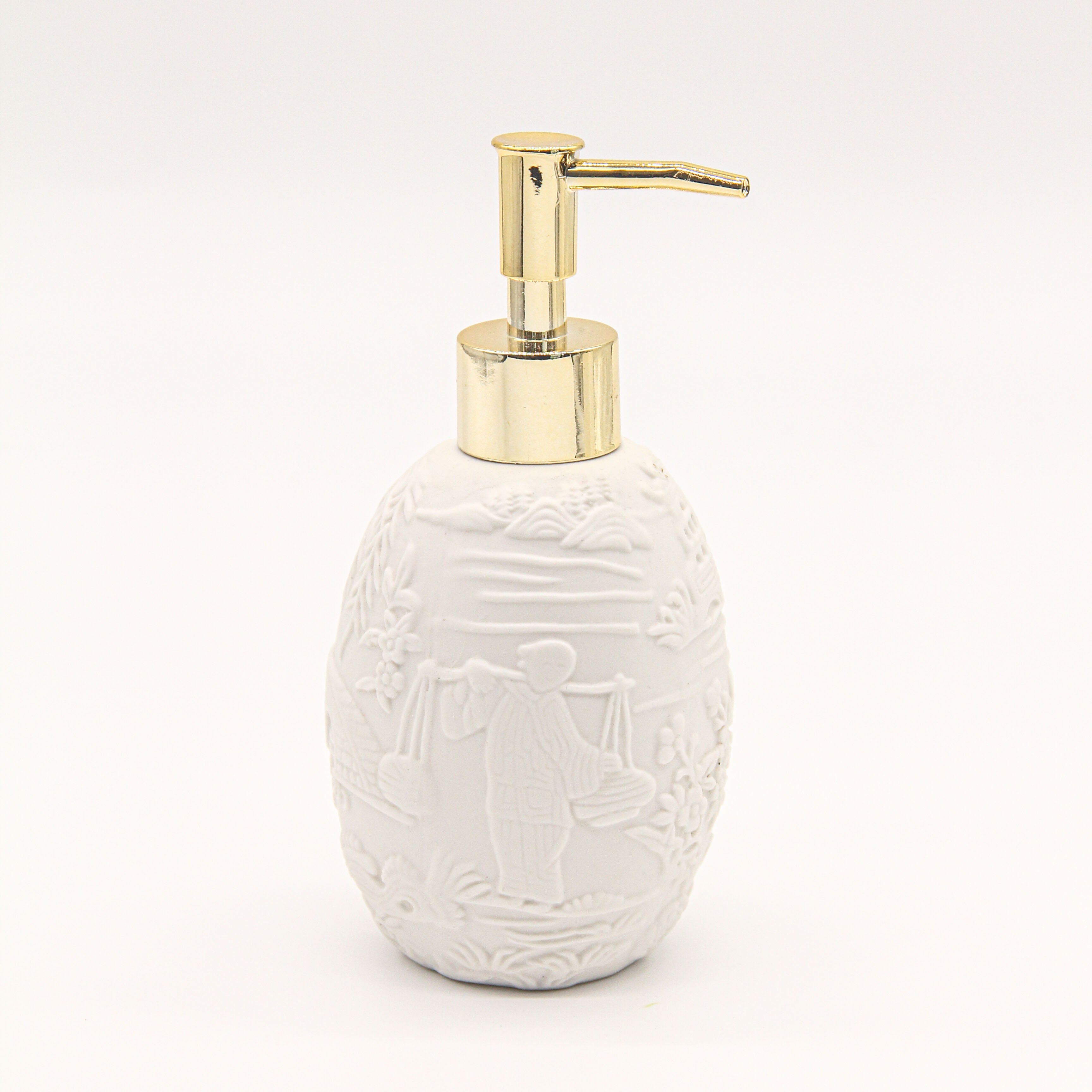 LONGMU Embossed Porcelain Oriental Bath Pump