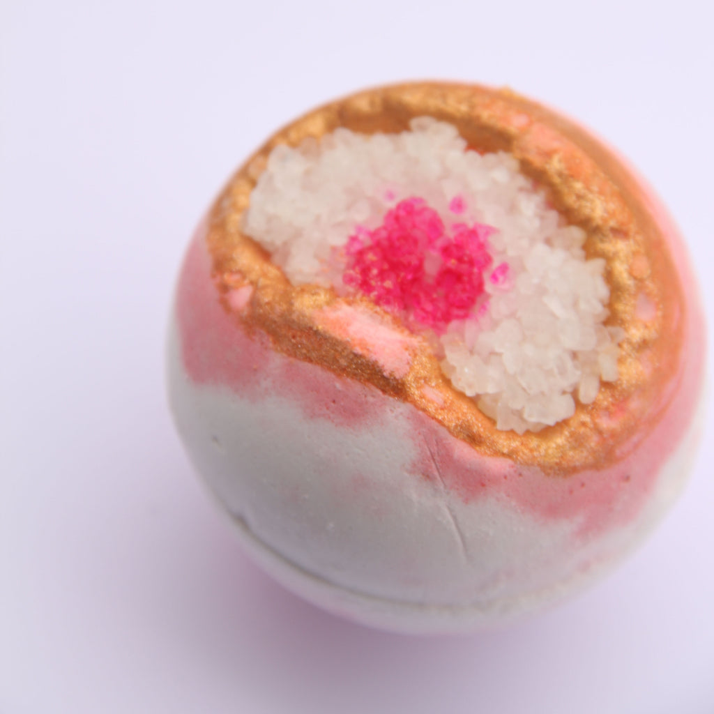 Rose GEODE Crystal Essential Oil & Mineral salts Bath Bomb