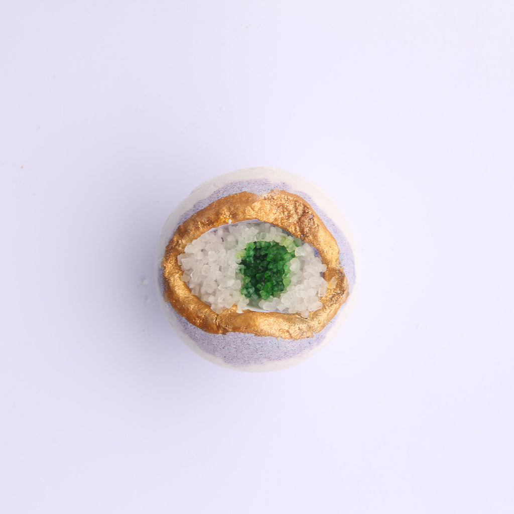 Lavender GEODE Crystal Essential Oil & Mineral salts Bath Bomb