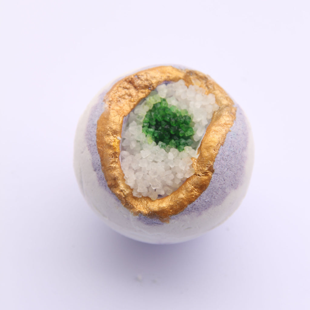 Lavender GEODE Crystal Essential Oil & Mineral salts Bath Bomb