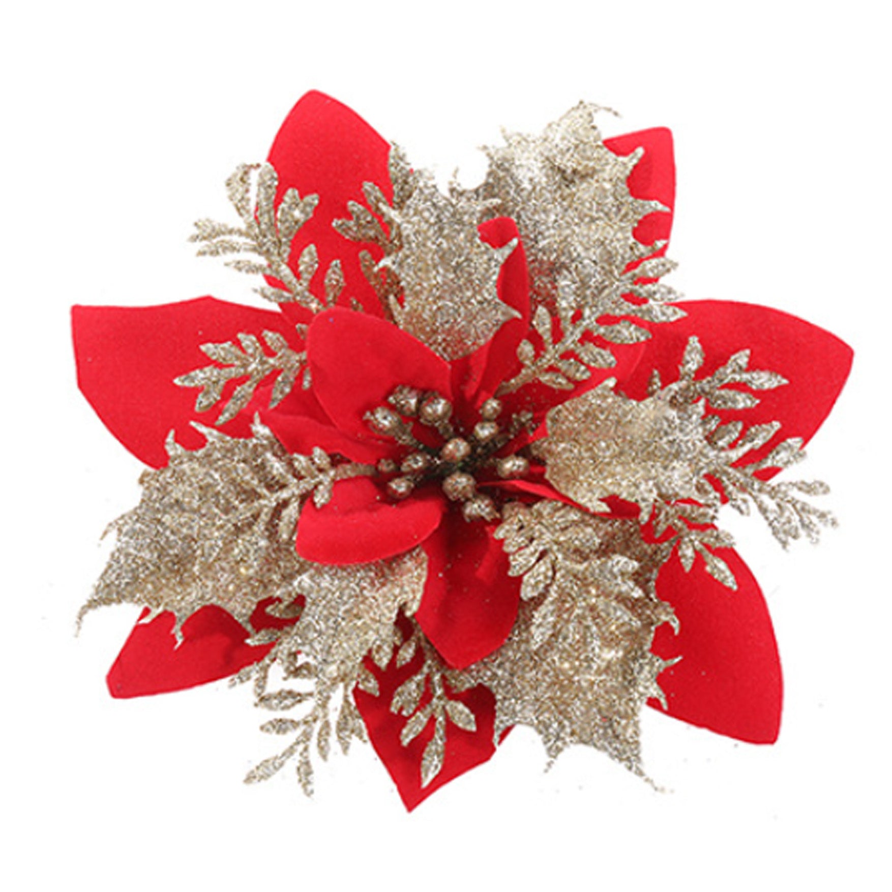 PHOEBE Glitter Poinsettia Flower (Set of 5, Red)